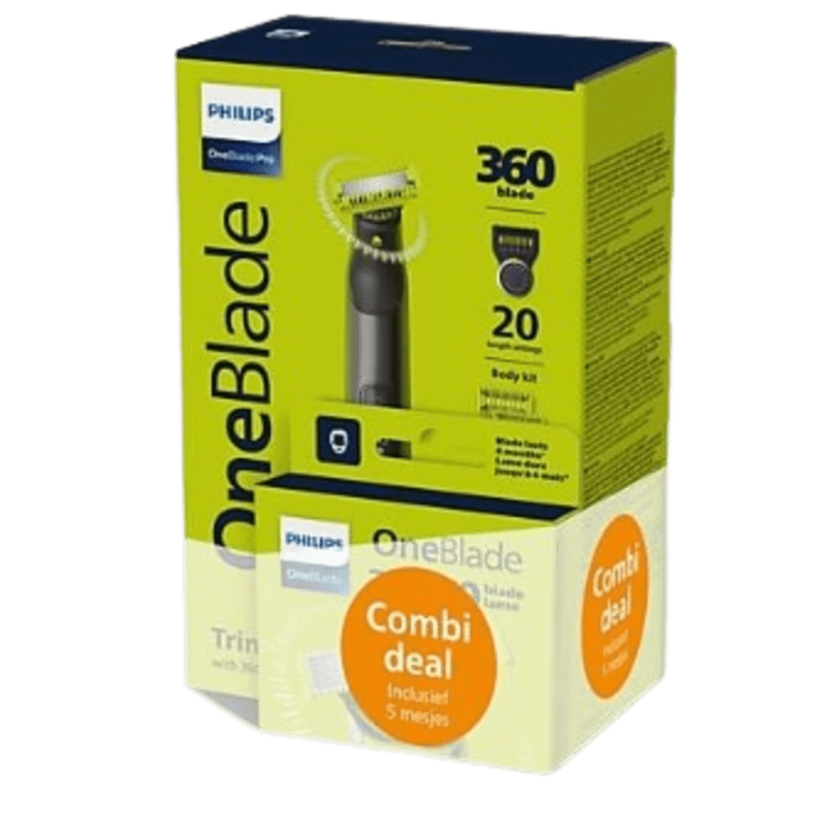 PHILIPS OneBlade Pro 360 Face & Body bundel QP6652/61 Multigroomer Chroom + QP430/50 mesjes 3x — afbeelding 1