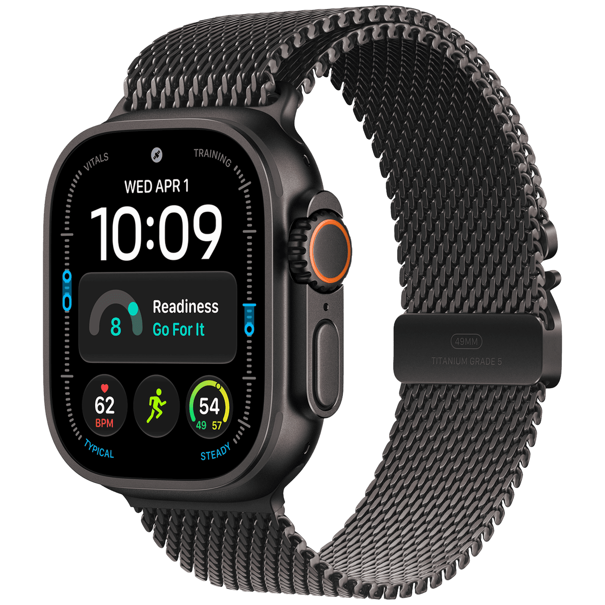 Apple Watch Ultra 4 GPs + Cellular 49mm Black Titanium Case - Milanese Loop M Smartwatch — afbeelding 1