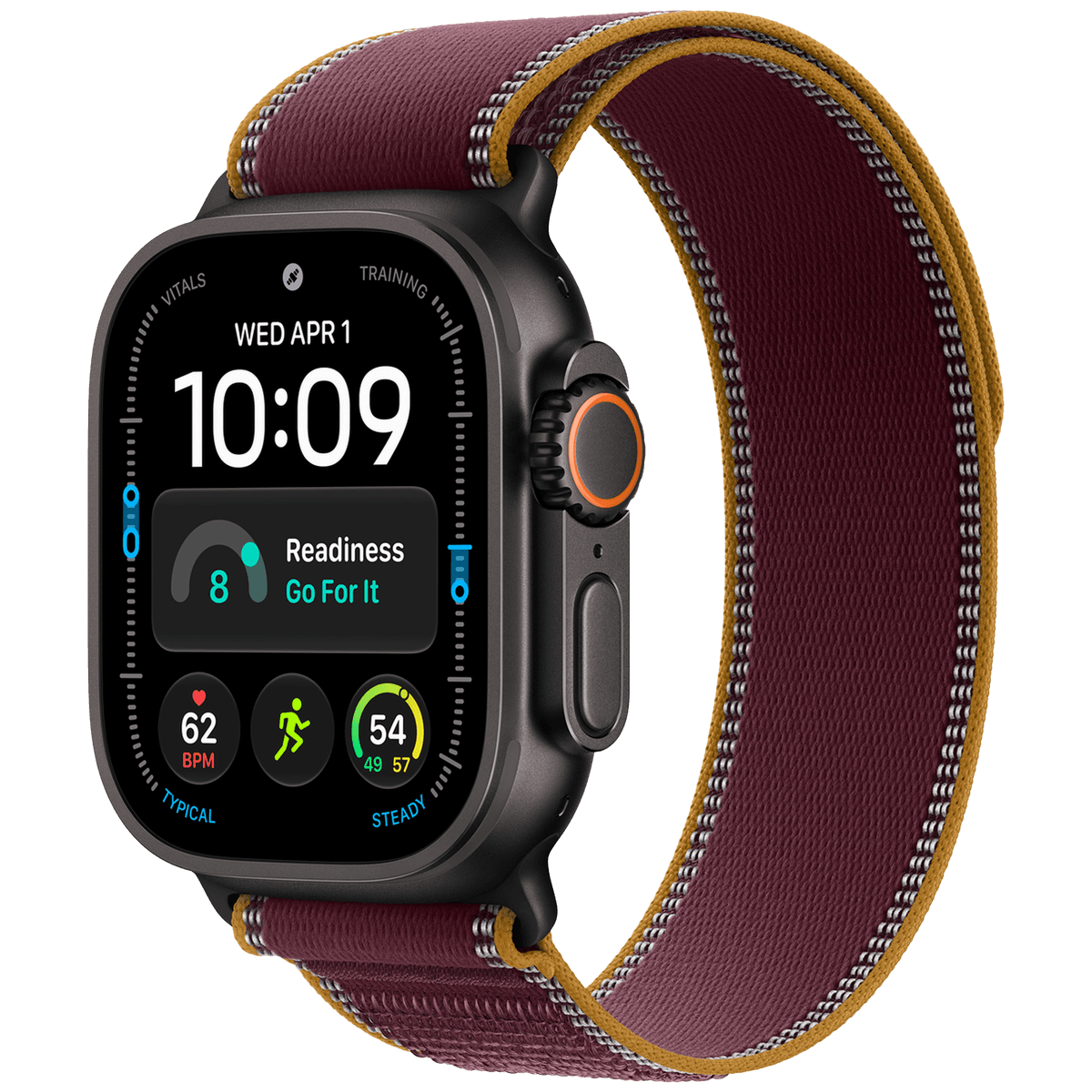 APPLE Watch Ultra 4 GPS + Cellular 49mm Black Titanium Case - Burgundy Trail Loop - S/M Smartwatch Black — afbeelding 1