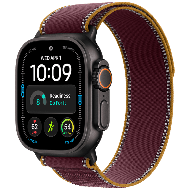 APPLE Watch Ultra 4 GPS + Cellular 49mm Black Titanium Case - Burgundy Trail Loop - S/M Smartwatch Black
