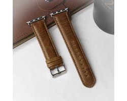 By Qubix - Geschikt voor Apple Watch bandje - Retro leren bandje - Lichtbruin - Geschikt voor Apple Watch 44mm / 45mm / 46mm / 49mm (Ultra 1,2 en 3) - Smartwatch bandje - leren smartwatchbandje - Horlogebandje