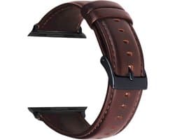By Qubix - Geschikt voor Apple Watch bandje - Luxe Echt Lederen bandje - Bruin - Geschikt voor Apple Watch 38 mm / 40 mm / 41 mm / 42 mm - Smartwatch bandje - leren smartwatchbandje - Horlogebandje