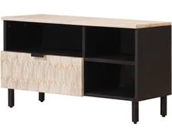 Tv-kast Massief Mangohout - Dressoir Entertainmentmeubel - Woonkamer Opbergen - Witte Wasafwerking - 80 x 33 x 46 cm - Wit