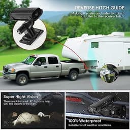 Achteruitrijcamera, 150 graden hitch guide, magnetische lijm, 100% waterdichte hitch camera met bewegingsdetectie real-time monitor voor RV vrachtwagen aanhangwagen — thumbnail 5
