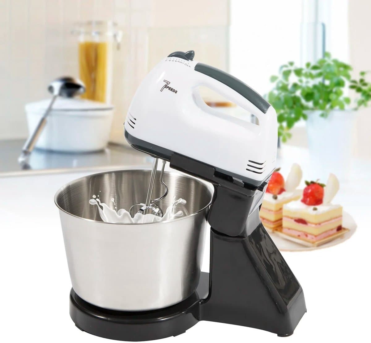 RosaBloom Handmixer - Keukenmachine - Standmixer - Deegmixer - Met Roterende Kom 1.7L - 7 Snelheden - 100W — afbeelding 1