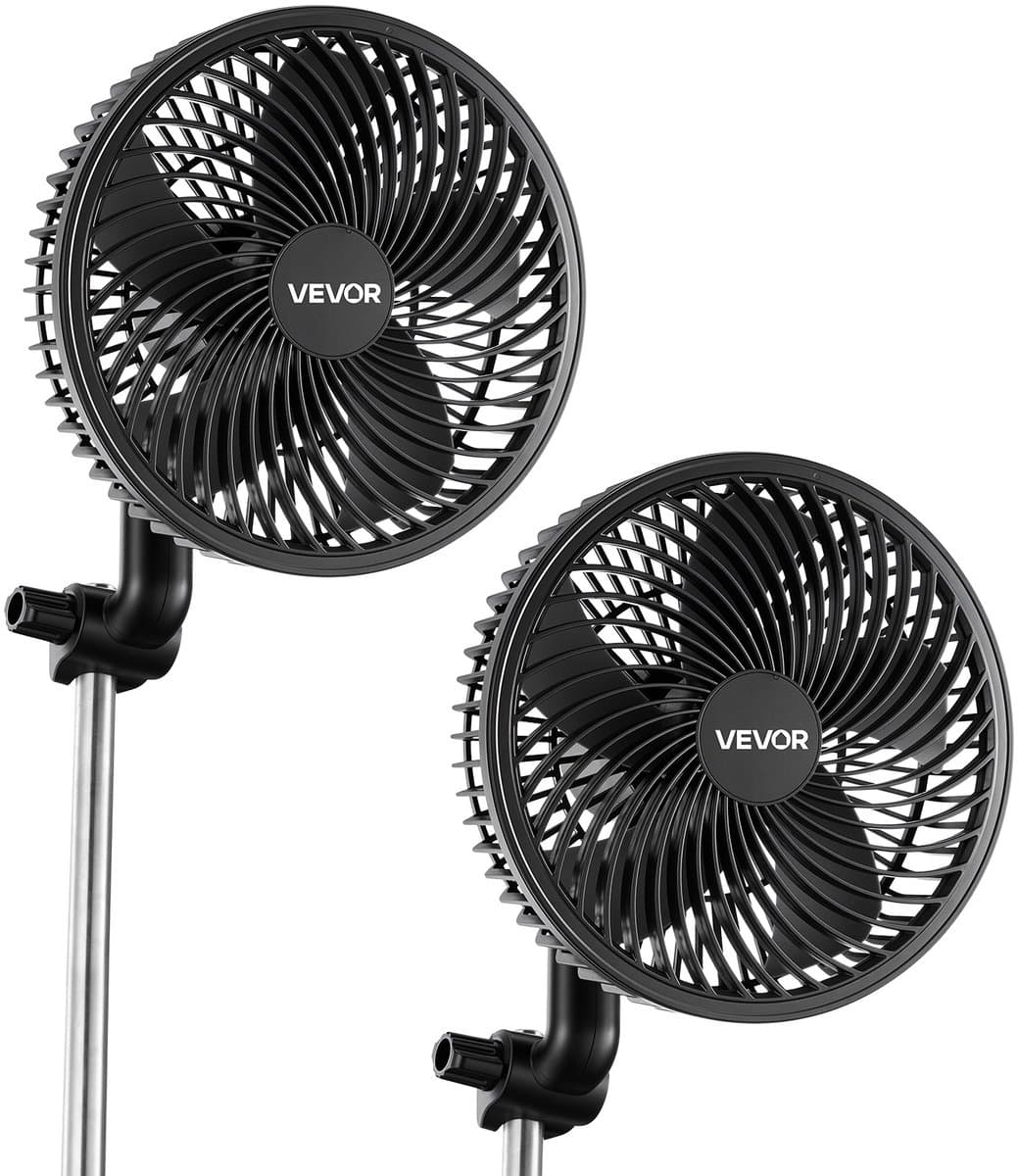 VEVOR Kweekventilator met Clip, Oscillerend, 10w Clipventilator met USB-Aansluiting, 9 Snelheidsstanden en Circulatiemodus, Circulatieventilator voor Luchtcirculatie en Koeling In Kweekkasten en Kweektenten, 2-Pack — afbeelding 1
