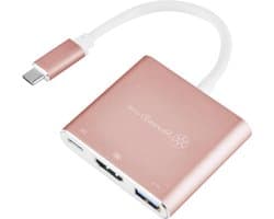 USB C Adapter - Type C Hub - Beeld en Geluid - 3-in-1 Functionaliteit - 4K Resolutie - Roze