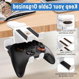 Hoofdtelefoonstandaard en Controllerhouder | 360° draaibare Headsethouder met Kabelorganizer | Universele Gaming-accessoires - Wit — thumbnail 2