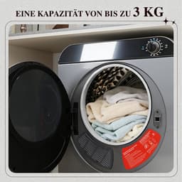 Re-purelife® wasdroger compact met 4 programma’s - kledingdroger met roestvrijstalen trommel - droger met PTC-keramische verwarming, wandmontage of stapelbaar - zilvergrijs 49,5 × 42 × 59,5 cm — thumbnail 14