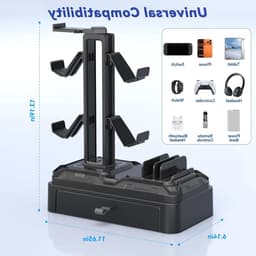 Multifunctionele Hoofdtelefoonstandaard met Tray - Draaiende Houder voor Headsets en Afneembare Desk Controller - Organizer voor Telefoons en Tablets — thumbnail 2