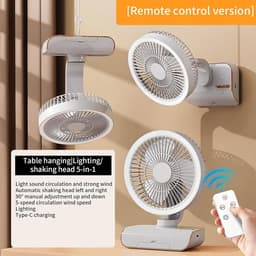 Circulating Fan - Remote Control Wall Fan | Rocks Left & Right, 5 Wind Speeds, 2 Speed Lights for Bedside Table, Shelf, Living Room — thumbnail 1