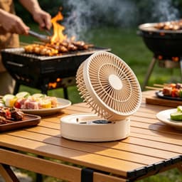 Kleine ventilatoren voor slaapkamer | 5 snelheden USB-oplaadbare ventilator | Ingebouwde LED-lamp en make-upspiegel opvouwbare timerfunctie nachtkastje ventilator - voor nachtkastje, slaapzaal, auto — thumbnail 4