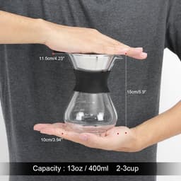 Dailygoods- Koffiezetapparaat 400ml - Hand Drip Koffiezetapparaat - Glas - Roestvrij Staal Filter - Zwart/Transparant - Compact 10x11,5x15cm — thumbnail 2