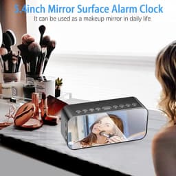 Bedside Alarm Clock, Alarm Clock Radio with Bluetooth Speakers, Digital Alarm Clock for Bedroom, Portable Mirror Alarm Clock with Dual Alarm, Snooze, LED Display, 3 Levels Adjustable Dimmable, USB Rechargeable — thumbnail 4