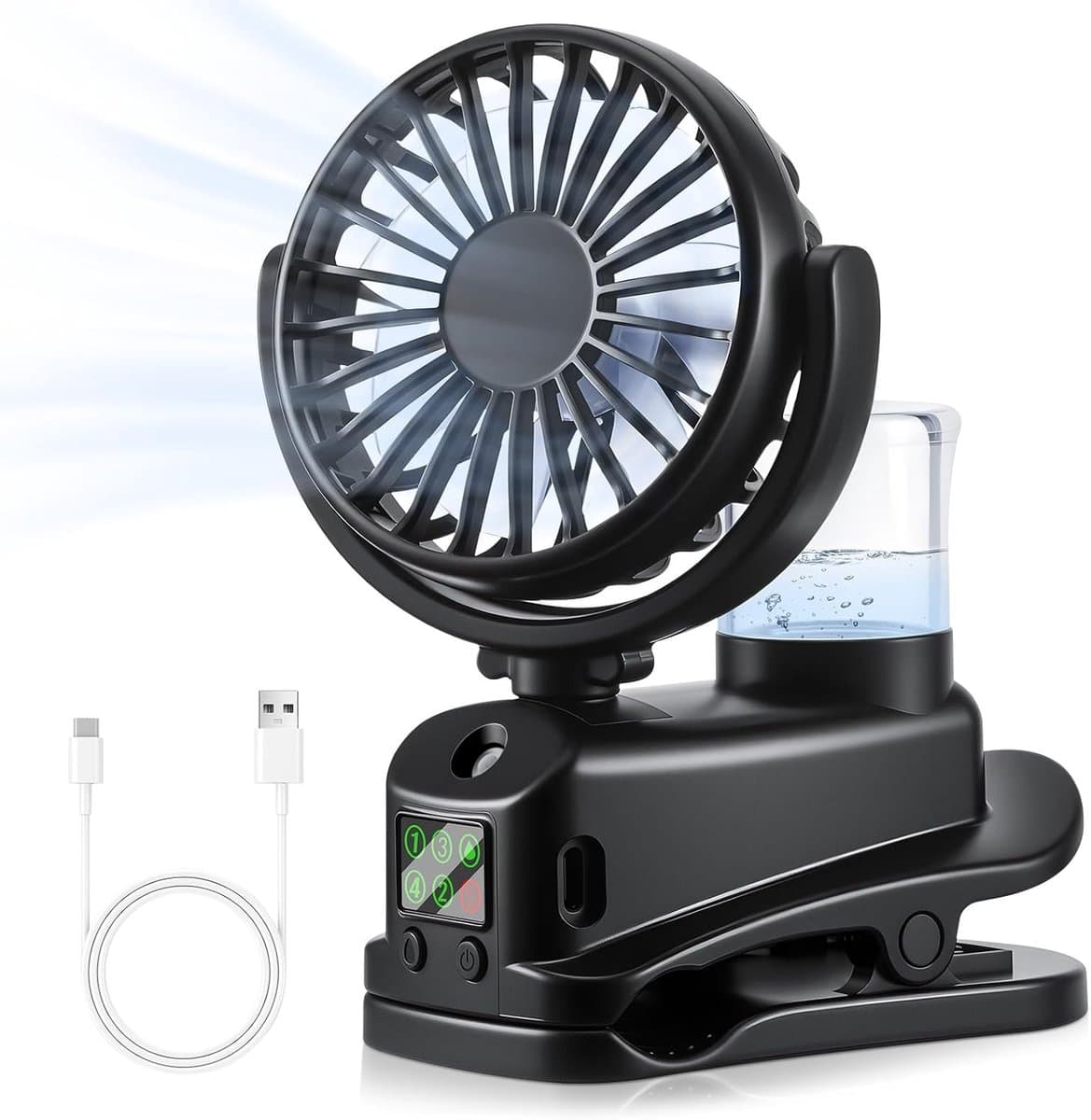 longziming -Bureauventilator Met Nebelfunctie - Draagbare Air Cooler Met Verstuiver - USB Clip Ventilator - 4 Snelheidsstanden - Geruisarme Werking Voor Comfort - Ideaal Voor Kantoor Auto En Camping - 1 Stuk — afbeelding 1