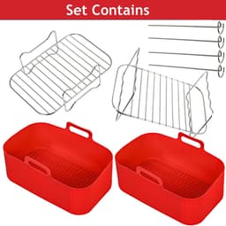 Airfryer Accessoires Set - Luchtfriteuse Manden - Sneller Koken - Roestvrij Staal & Siliconen - 8L Compatibel - Zilver — thumbnail 7