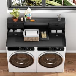 Wasmachine en Droger Meubel - Opzetstuk Wasdroger - Wasruimte Organiseren - Met Lades en Plank — thumbnail 5