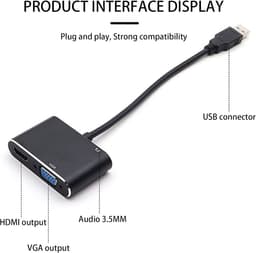 USB naar HD Adapter - Monitor Kabel - Beeld Overzetten - Plug and Play - 1920x1080 Resolutie - Zwart — thumbnail 5