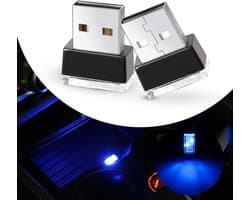 Mini USB LED Licht - USB Lampjes - Auto Interieur Verlichten - Ultra Klein Formaat - 2 Stuks - Blauw