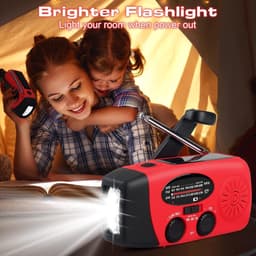Noodradio Solar - Solar Opwindbaar - AM/FM/NOAA-radio - 2000mAh Powerbank - LED Zaklamp Oplaadbaar- SOS alarm - USB-C kabel - voor Buiten Kamperen Thuis Noodstroomuitval - Waterdicht - Draagbare radio's - Rood — thumbnail 4