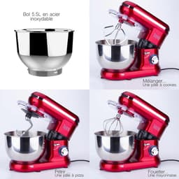 Keukenmachine - Bakrobot - Deeg Kneden - Krachtig Planeetmengsysteem - 5.5 Liter Kom - Rood — thumbnail 5