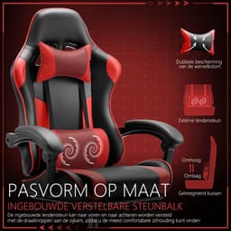 Gamingstoel / Ergonomische Bureaustoel - Kunstleer - Met Voetensteun, Hoofdsteun & Lendenkussen - Verstelbare Hoogte - 125 kg Draagvermogen — thumbnail 3