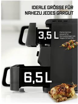 GOURMETmaxx FryUp dubbele kamer heteluchtfriteuse MultiSize - 10 l | verticale airfryer met 2 kamergroottes: minder verspilling van kookruimte | 10 programma's & led-touchdisplay | heteluchtfriteuse 2 kamers — thumbnail 5