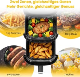 Dubbele Kamer Airfryer - Heteluchtfriteuse XXL - Gezinsmaaltijden Bereiden - Ruimtebesparend Verticaal Design - 10 Liter - Zwart — thumbnail 5