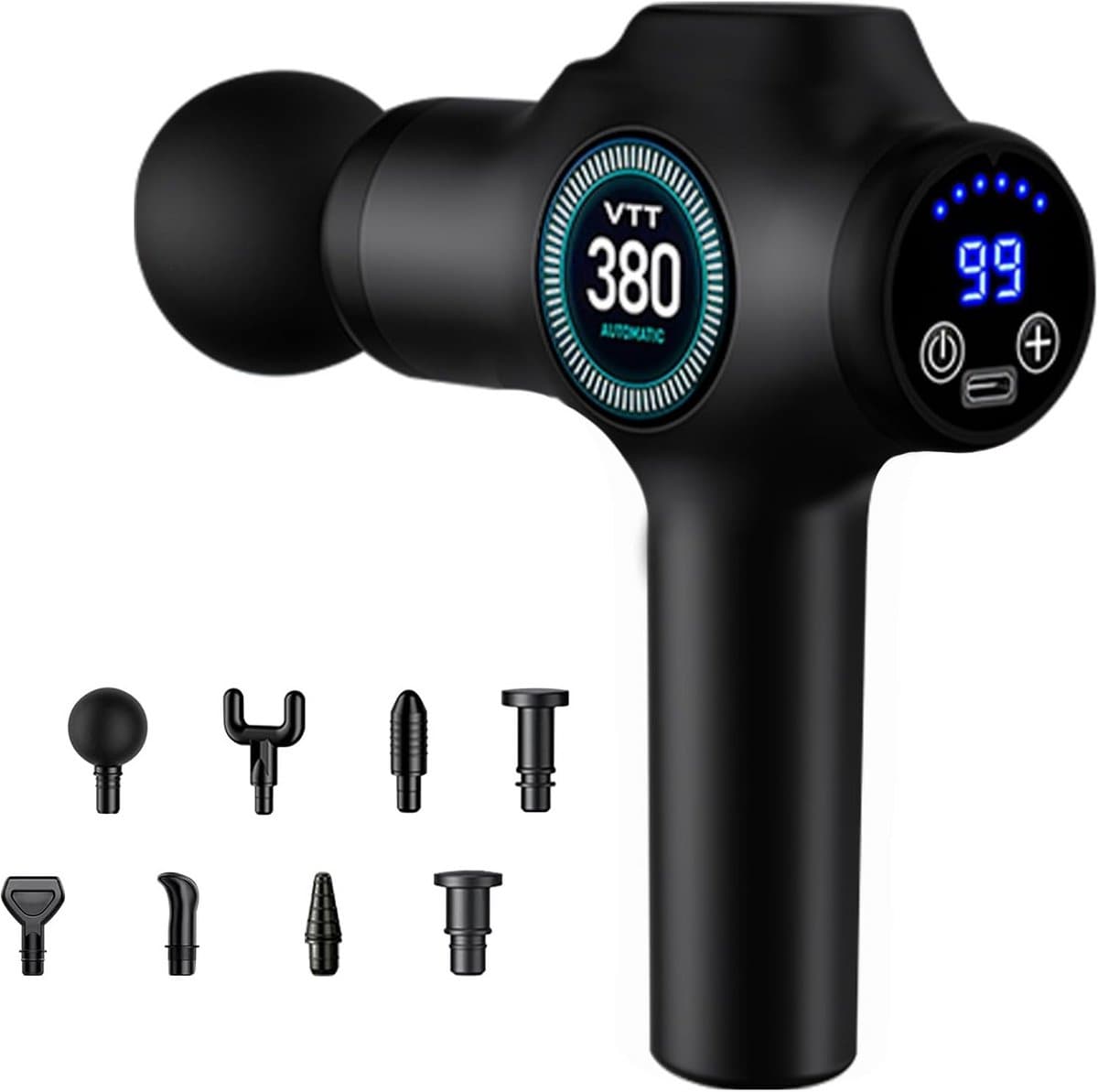 Spiermassagepistool - Massageapparaat Handmatig - Spierherstel Bevorderen - 99 Snelheden 9 Koppen - 800 g - Zwart — afbeelding 1