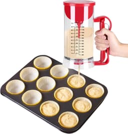 Deegmixer Dispenser - Beslagmaker Beslagverdeler - Bakken Maken - Automatisch Mengen - 1200 ml Inhoud - Transparant Rood — thumbnail 3