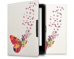 kwmobile e-reader hoesje geschikt voor Tolino Vision 1 / 2 / 3 / 4 HD hoes - E reader flip case met magnetische sluiting - Ereader cover - Zwerm Vlinders design in meerkleurig / roze / wit