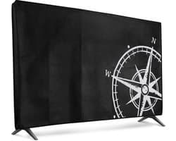 kwmobile tv hoes voor 55" TV cover - Beschermhoes voor televisie - Voor binnengebruik - Vintage Kompas design in wit / zwart