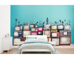 Behang - Fotobehang Televisie - Microfoon - Vintage - Breedte 600 cm x hoogte 400 cm