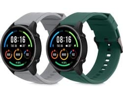 kwmobile 2x horlogebandjes geschikt voor Xiaomi Watch S4/S4 Sport/S3/S2/Watch S1 Active/Redmi Watch 5 Active bandje - Smartwatch bandjes van TPU - Activity tracker horloge band in grijs / donkergroen