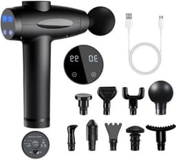 Massagegun - Spierherstelapparaat - Spieren masseren - 30 snelheden, 9 koppen - 12mm diepte - Zwart — thumbnail 1