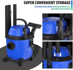 Stofzuiger voor nat en droog gebruik - Waterstofzuiger - Zuiger voor water - Stofzuiger voor water - 30 KPa - 1800 Watt - Waterreservoir met een inhoud van 15 liter - Blauw - 4 draaiwielen — thumbnail 3