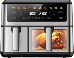 Heteluchtfriteuse Dubbele Mand 9,5 L - 2500 W Vermogen - Kunststof Materiaal - Zilver Kleur - Roosteren Toepassing — thumbnail 1