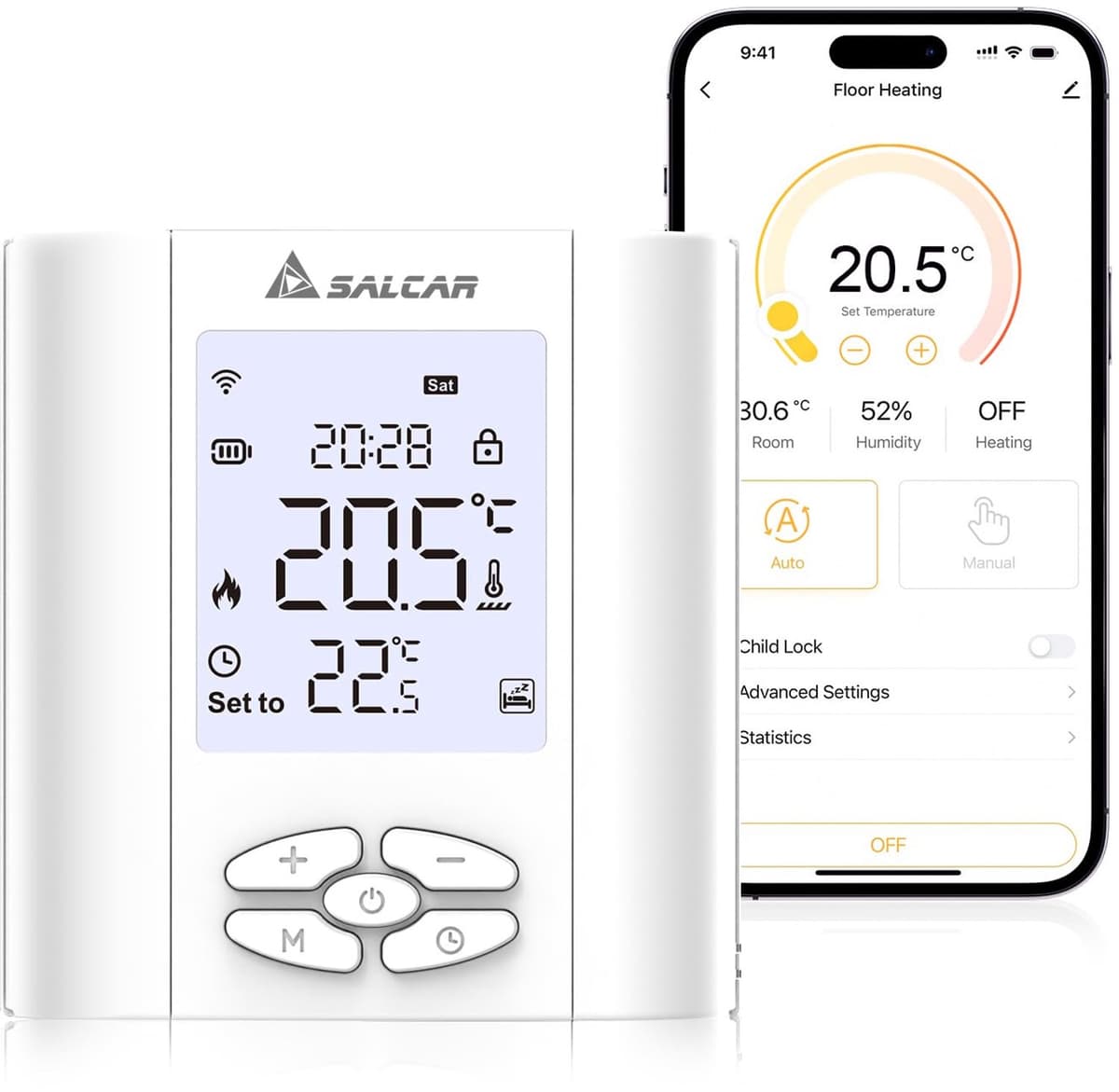 Wifi-thermostaat voor gasboiler/vloerverwarming, water, programmeerbaar met vochtigheid, compatibel met en, thermostaatkop — afbeelding 1