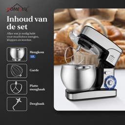 Homelux Keukenmachine 12L – Mixer met Mengkom RVS – Planetaire Mixer 2000W – Deegkneder – Keukenmixer met Garde & Klopper – — thumbnail 5
