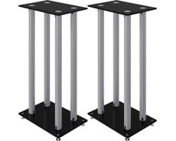 vidaXL - Luidsprekerstandaards - 2 - st - 4 - pijlers - gehard - glas - zwart - zilver