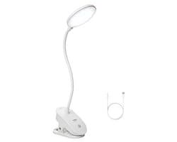 Leeslamp met Klem en Dimbare LED Verlichting - USB Oplaadbaar, 360° Flexibele Zwanenhals voor Nachtlezen, 3 Helderheidsniveaus
