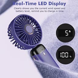Draagbare Mini Ventilator met 5 Snelheden, Oplaadbare Zakventilator voor Kantoor en Outdoor Gebruik — thumbnail 4