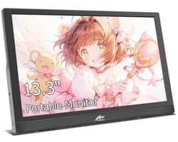 Kenowa 13,3 inch USB-C draagbare FHD 1366 x 768 scherm LCD externe monitor Type-C/HDMI aansluiting voor PS3, PS4, Mac, Raspberry Pi B, Computer, Laptop