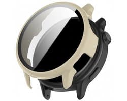 Screenprotector case - geschikt voor Garmin Vivoactive 6 - full cover hoesje - gehard glas - volledige bescherming - beige