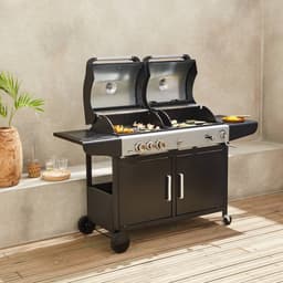 sweeek - 2-in-1 barbecue, gas en houtskool, 2 branders + 1 zijbrander, gietijzeren roosters, thermometers - marsac — thumbnail 5