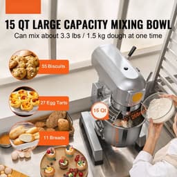 Professionele keukenmixer - Deegmixer/standmixer - Capaciteit 14 L - Vermogen 550 W - 3 Snelheden - RVS Kom - 3 Mengopzetstukken — thumbnail 2