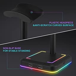 RGB Hoofdtelefoonhouder met USB-Oplaadpoorten en Verlichtingsmodi voor Gaming Bureau Accessoires — thumbnail 2