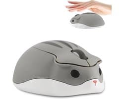 Draadloze muis met hamstermotief, draadloze computermuis met klein dierenmotief, 1200 DPI kindermuis, draagbare minimuis, geschikt voor computers en laptops, voor gamen, kantoorwerk, studie en reizen, grijs.