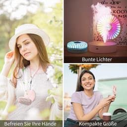 Draagbare Mini Ventilator met Koele Mist en Nachtlicht - USB Oplaadbare Ventilator met 3 Snelheden voor Vrouwen en Kinderen — thumbnail 3