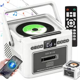Retro muziekspeler - Bluetooth Speaker - Combispeler - CD speler - 5000mAh Batterij - CD/Cassette/Radio/Bluetooth - Met Afstandsbediening - Voor Binnen & Buiten - Wit — thumbnail 1